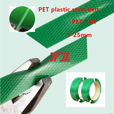 Fabbrica all'ingrosso nastro di imballaggio in PET da 9-25 mm nastro di acciaio in PET in plastica con produzione di materiale schiacciato al 100% in PET
