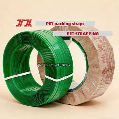 Nastro di reggiatura automatico in PET verde Nastro da imballaggio in PET da 9 a 25 mm con superficie liscia e uniforme