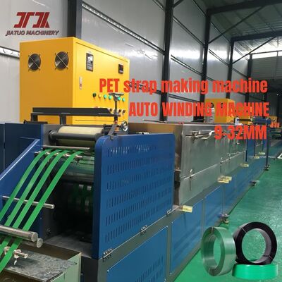 Macchina per la fabbricazione di strisce in PET larghezza 9-32 mm con doppia stazione di avvolgimento e capacità 220-250 kg/h