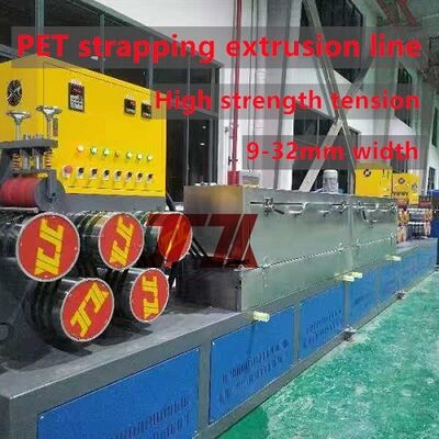 Macchina di estrussione di nastri PET da 9-32 mm con fiocchi di bottiglia PET riciclati e controllo PLC completamente automatico
