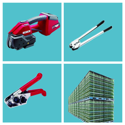 Reggiatrice automatica portatile per imballaggio, fasciatura, mattoni, batterie, con reggette in polipropilene